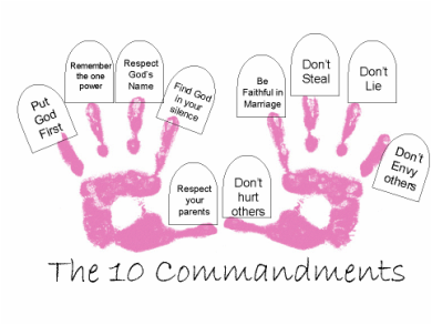 Child's handprints with the 10 Commandments on each finger of each hand